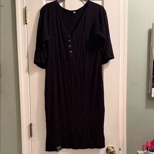 Chic Black V-Neck Long Sleeve Dress